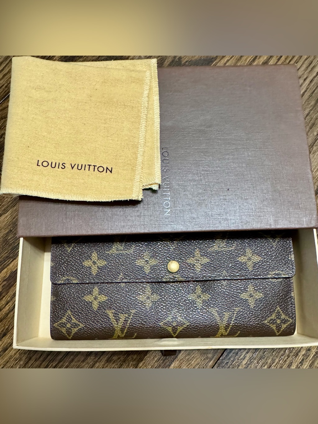 Louis Vuitton Brown Leather Long Wallet With Gold Hardware